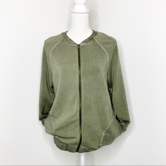 H by Bordeaux Soft Lightweight Bomber Jacket Zip Up Olive Green Size L - Picture 2 of 10